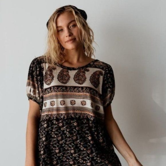 Free People Boho Paisley Puff Sleeve Top - Picture 8 of 8
